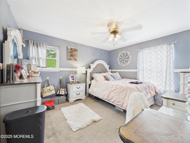 bedroom featuring carpet and ceiling fan
