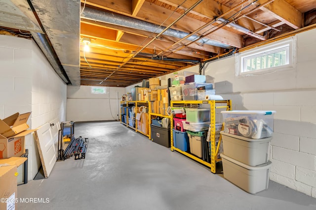 basement featuring concrete block wall