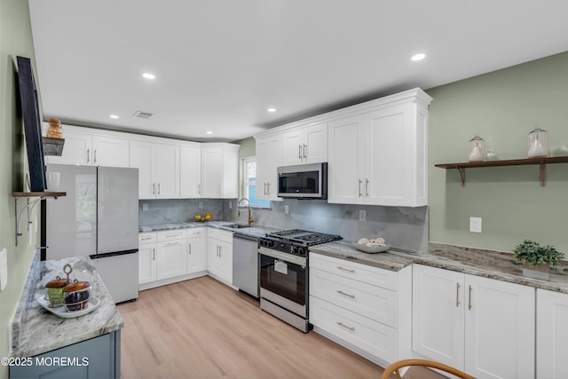 6 Reef Pl, Brick, NJ 08723 - kitchen with appliances with stainless steel finishes, a sink, white cabinetry, light stone counters, and recessed lighting