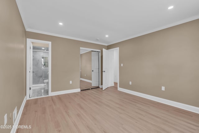 6 Reef Pl, Brick, NJ 08723 - unfurnished bedroom featuring ornamental molding, recessed lighting, baseboards, light wood finished floors, and ensuite bath