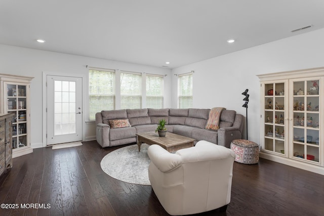 living room featuring wood finished floors and recessed lighting