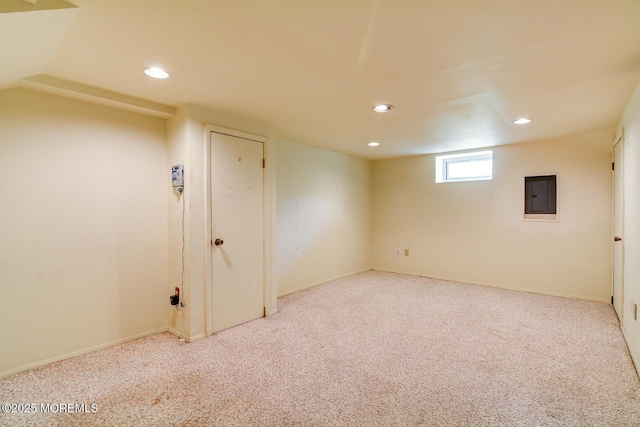 27 Hilltop Rd, West Long Branch, NJ 07764 - basement featuring carpet floors, recessed lighting, and electric panel