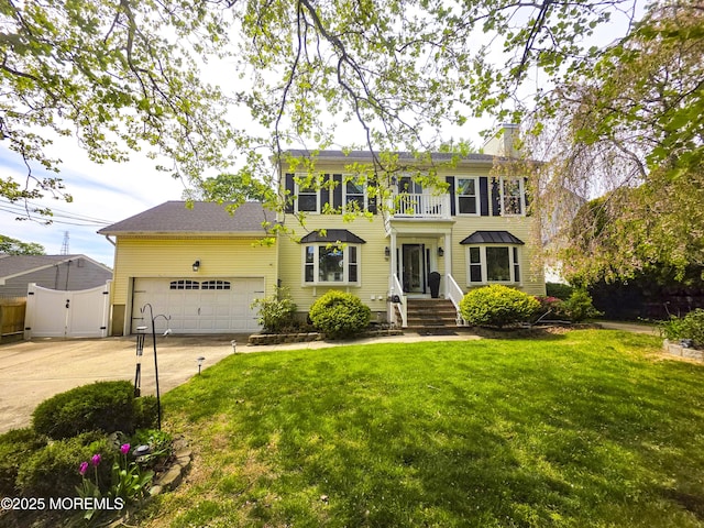 91 Grand Ave, Atlantic Highlands, NJ 07716 - colonial house featuring fence, an attached garage, a front yard, a gate, and concrete driveway
