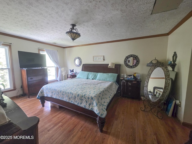 91 Grand Ave, Atlantic Highlands, NJ 07716 - bedroom featuring crown molding, a textured ceiling, and wood finished floors
