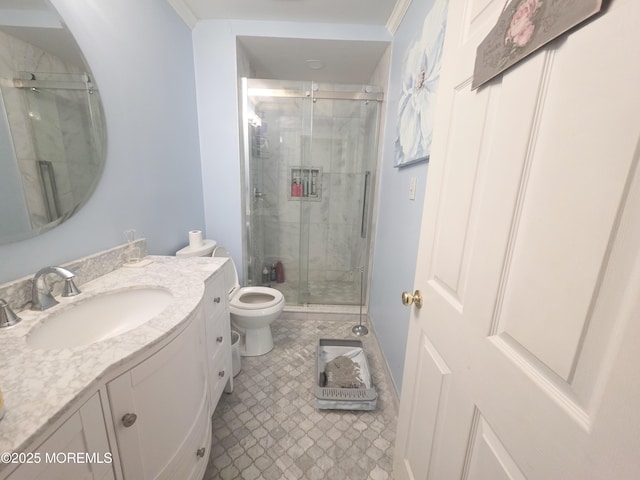 91 Grand Ave, Atlantic Highlands, NJ 07716 - bathroom featuring vanity, a stall shower, and toilet