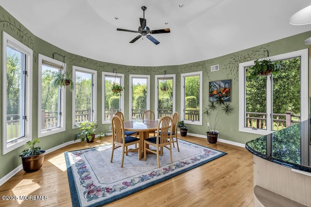 sunroom featuring a healthy amount of sunlight, wood finished floors, and visible vents