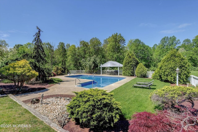 outdoor pool with a gazebo and a patio