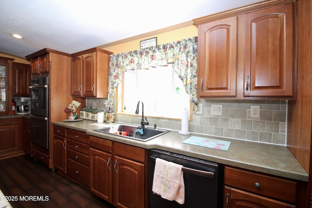 397 Finch Way, Freehold, NJ 07728 - kitchen with dishwasher, double oven, a sink, tasteful backsplash, and brown cabinetry