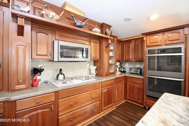 397 Finch Way, Freehold, NJ 07728 - kitchen with stainless steel appliances, open shelves, light countertops, and tasteful backsplash