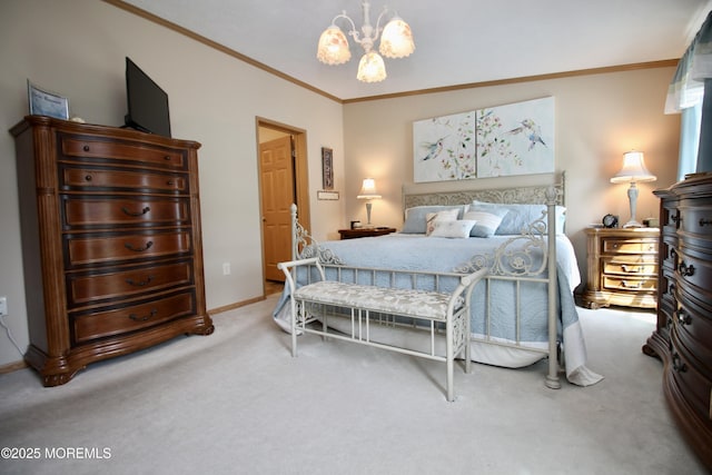 397 Finch Way, Freehold, NJ 07728 - carpeted bedroom featuring a chandelier, ornamental molding, and baseboards