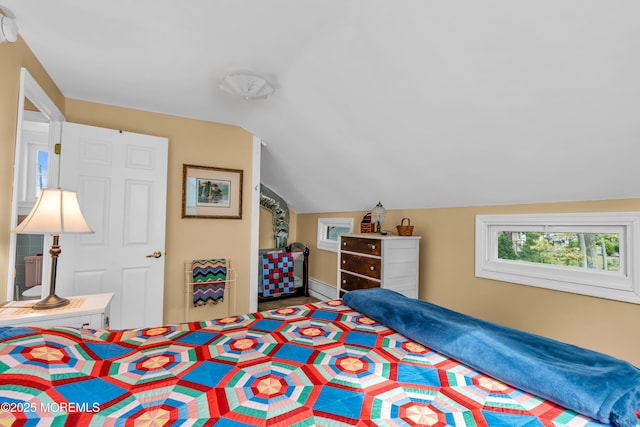 bedroom with lofted ceiling