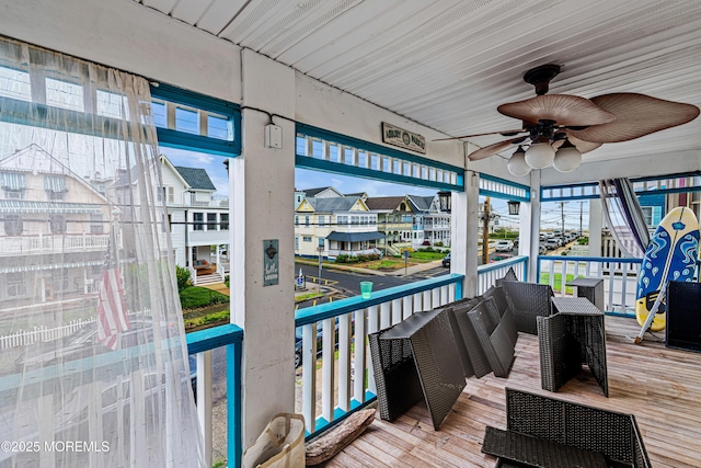 deck with a ceiling fan