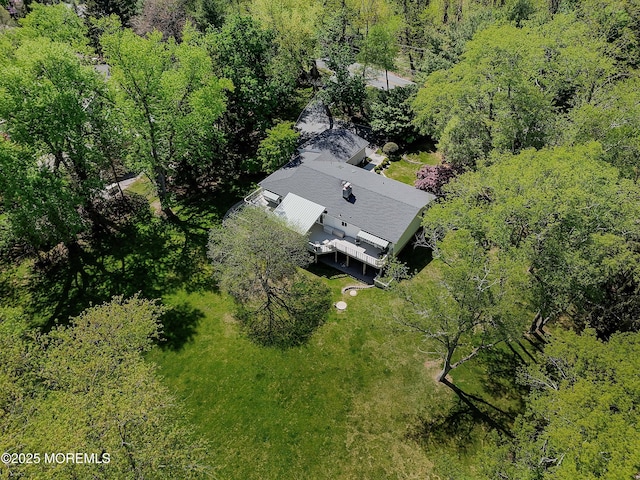 birds eye view of property with a forest view