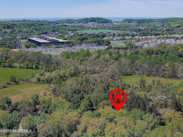 bird's eye view featuring a forest view