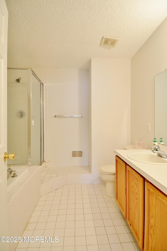 111 Watson Ct, Howell, NJ 07731 - full bath with a textured ceiling, visible vents, a shower stall, and tile patterned floors