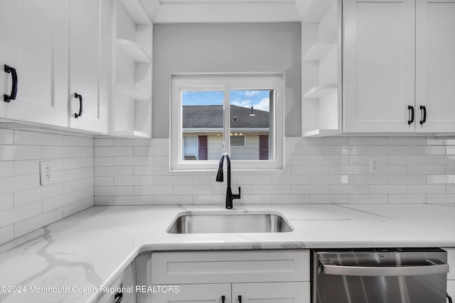 8 Venezia St, Toms River, NJ 08757 - kitchen with open shelves, a sink, dishwasher, and white cabinets