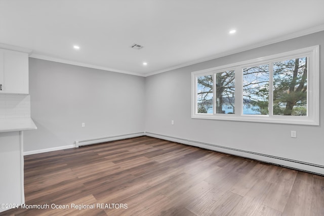 8 Venezia St, Toms River, NJ 08757 - unfurnished living room featuring crown molding, wood finished floors, and a baseboard radiator