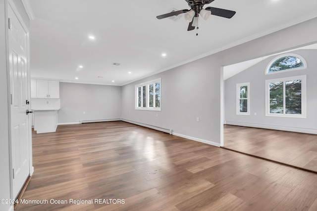 8 Venezia St, Toms River, NJ 08757 - unfurnished living room featuring ceiling fan, ornamental molding, recessed lighting, and wood finished floors