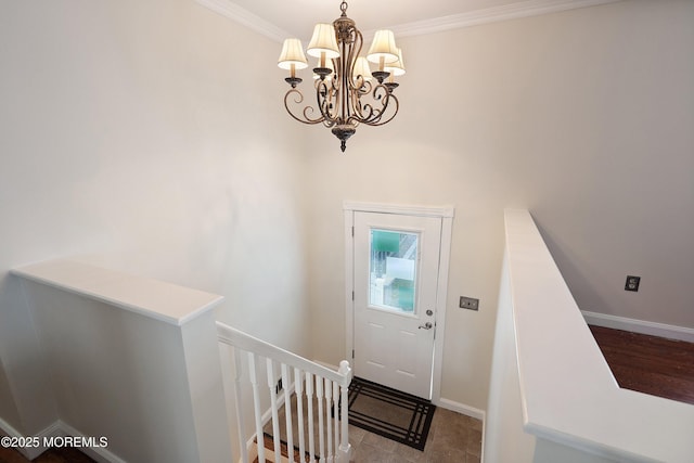 443 Lafayette Dr, Brick, NJ 08723 - foyer entrance featuring a chandelier, baseboards, and ornamental molding