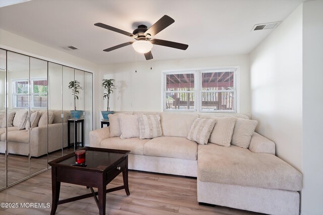 443 Lafayette Dr, Brick, NJ 08723 - living room featuring ceiling fan and wood finished floors