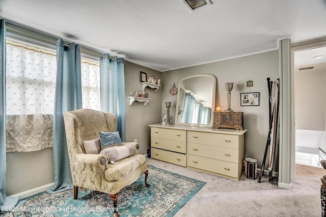 607 Willow St, Lakehurst, NJ 08733 - living area with light carpet, ornamental molding, and baseboards