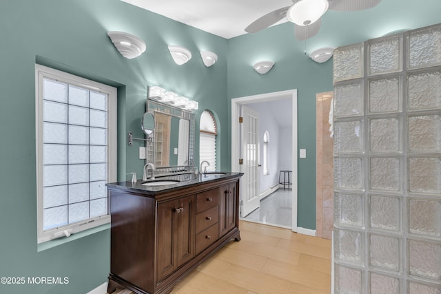 40 Anchorage Dr, Toms River, NJ 08753 - full bath featuring a ceiling fan, plenty of natural light, double vanity, and baseboards