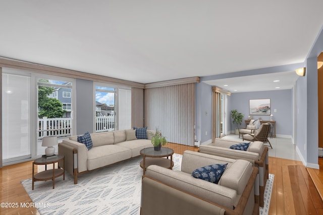 40 Anchorage Dr, Toms River, NJ 08753 - living area featuring light wood-style floors, baseboard heating, baseboards, and recessed lighting