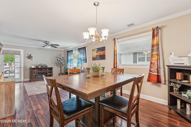 2024 Mount Carmel Blvd, Toms River, NJ 08753 - dining area with crown molding, dark wood finished floors, visible vents, and baseboards