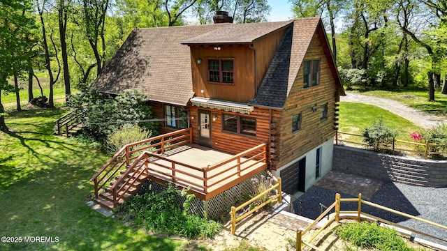 156 Baird Rd, Millstone, NJ 08535 - rear view of house featuring a chimney, roof with shingles, and log exterior