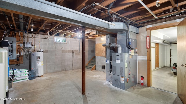 156 Baird Rd, Millstone, NJ 08535 - basement featuring visible vents, heating unit, electric panel, and electric water heater