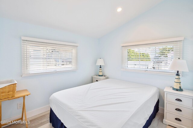 28 E Marlin Way, Lavallette, NJ 08735 - bedroom featuring baseboards, recessed lighting, light wood finished floors, and lofted ceiling