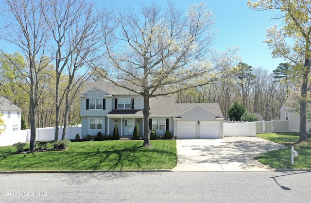 178 Royal Oak Dr, Waretown, NJ 08758 - traditional home with fence, an attached garage, concrete driveway, roof with shingles, and a front lawn