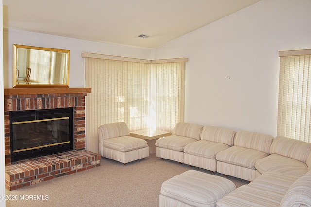 126 Cardigan Ct, Manchester, NJ 08759 - living area featuring carpet floors, a fireplace, and lofted ceiling
