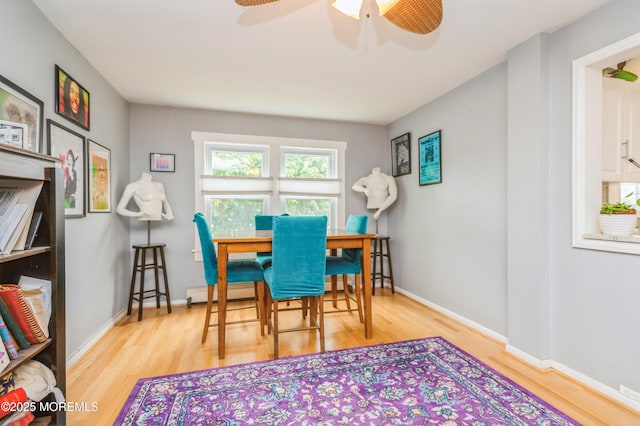 1118 Jeffrey St, Asbury Park, NJ 07712 - dining room with wood finished floors, a ceiling fan, baseboards, and a baseboard heating unit
