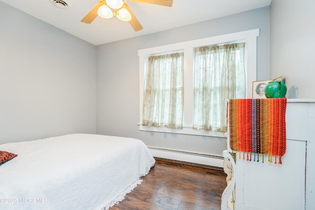 1118 Jeffrey St, Asbury Park, NJ 07712 - bedroom featuring baseboard heating, wood finished floors, and ceiling fan