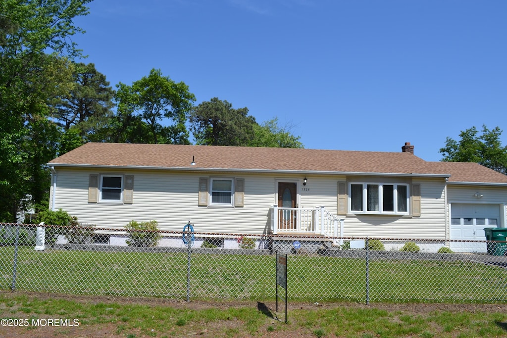1525 12th Ave, Toms River, NJ 08757 - ranch-style home with an attached garage, a chimney, and a shingled roof