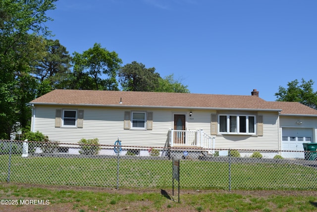1525 12th Ave, Toms River, NJ 08757 - ranch-style home with an attached garage, a chimney, and a shingled roof