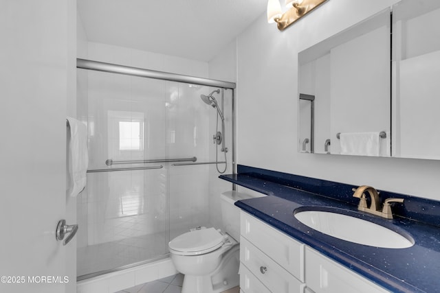 55 Ocean Ave Unit 3L, Monmouth Beach, NJ 07750 - bathroom with vanity, a stall shower, toilet, and tile patterned floors