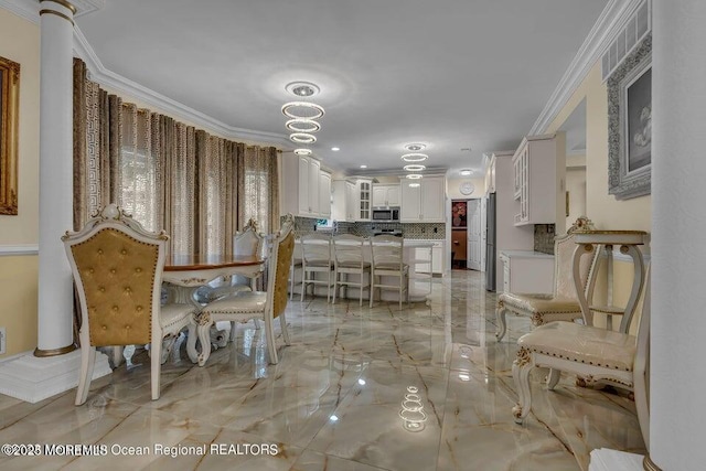 3688 Ridgeway Rd, Manchester, NJ 08759 - dining space with light marble finish floors and crown molding