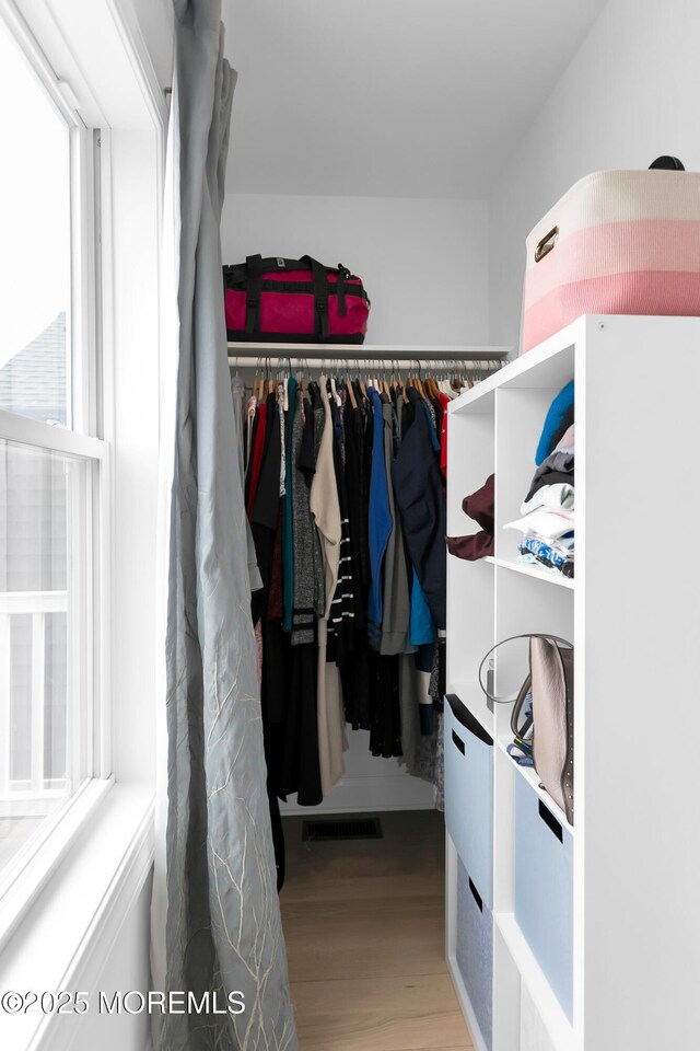 spacious closet with wood finished floors