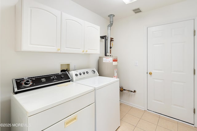 12 Rye Ct, Jackson, NJ 08527 - laundry room featuring cabinet space, water heater, visible vents, washing machine and clothes dryer, and light tile patterned floors