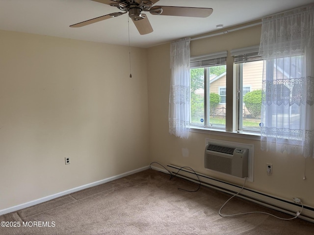 68D Yorktowne Pkwy, Whiting, NJ 08759 - unfurnished room with baseboards, a wall mounted air conditioner, ceiling fan, and carpet