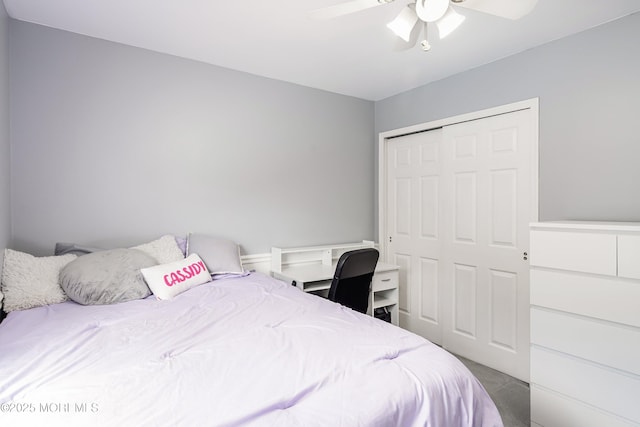 bedroom with a closet and a ceiling fan