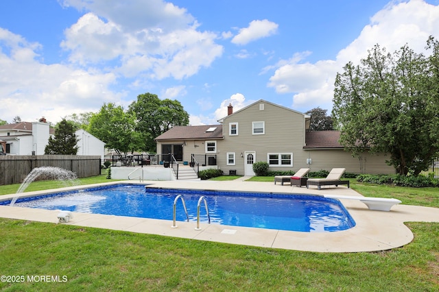 2 Nassau Pl, Middletown, NJ 07748 - view of swimming pool with a wooden deck, a patio, a diving board, and stairway