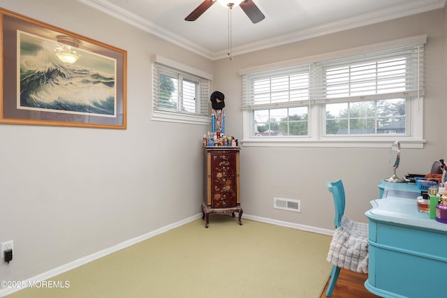 2 Nassau Pl, Middletown, NJ 07748 - office space featuring crown molding, ceiling fan, baseboards, and carpet flooring