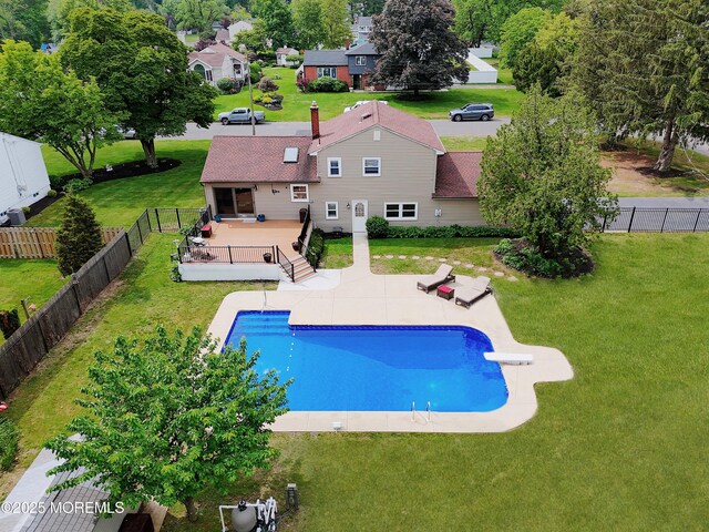 2 Nassau Pl, Middletown, NJ 07748 - view of swimming pool with a wooden deck, a patio, and a diving board