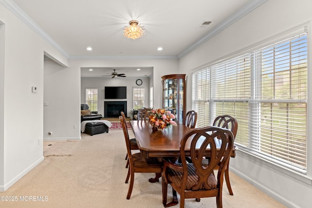 43 Morgan Way Unit 43, Monroe, NJ 08831 - dining room with light colored carpet, baseboards, plenty of natural light, a ceiling fan, and recessed lighting
