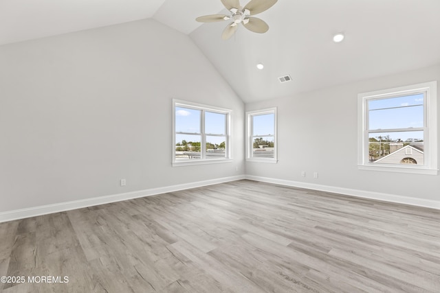 204 Morningside Ave, Union Beach, NJ 07735 - unfurnished room featuring ceiling fan, high vaulted ceiling, baseboards, wood finished floors, and recessed lighting