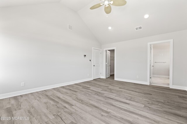 204 Morningside Ave, Union Beach, NJ 07735 - unfurnished room with ceiling fan, high vaulted ceiling, baseboards, wood finished floors, and recessed lighting