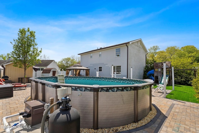 131 Locust St, Tuckerton, NJ 08087 - exterior space with a gazebo, a patio, a fenced in pool, and a playground